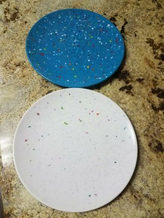 Set Of 2 Zak Designs Melamine 9 Inch Confetti Plates Blue White