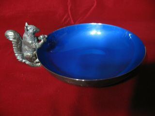 Mid Century Reed & Barton Silver Plate Blue Enamel Squirrel Nut Dish 593