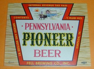 Pennsylvania Pioneer Beer Label Irtp Fell Brewing Co.  Inc.  Simpson,  Pa.