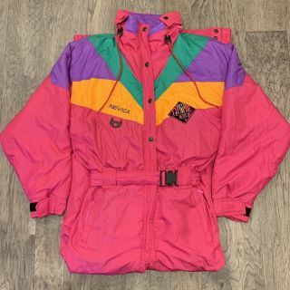 Vtg 80s 90s Neon Nevica One Piece Ski Suit Snow Bib Onsie Snowsuit Women’s 10