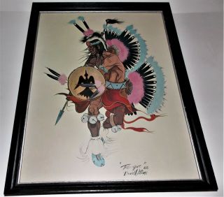 Vintage Artist Board Litho " Plains Indian War Dance " - By David " Tos - Que " Williams