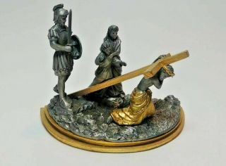 Stations Of The Cross Franklin Pewter Figure 7th Jesus Falls A Second Time