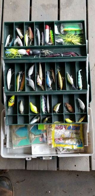 Vintage Plano Fishing Tackle Box And Fishing Lures Loaded