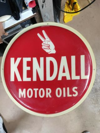 Vintage Kendall Motor Oil Plastic Sign 14  Round Red Pop Out 12 1/2