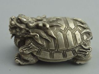 Collectable China Handwork Old Miao Silver Carve Dragon Tortoise Exorcism Statue