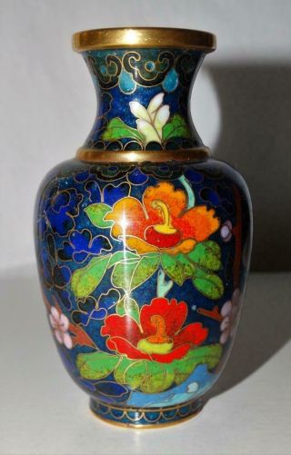 Cloisonne Vase,  Detailed Hibiscus & Cherry Blossom Floral Designs,  Collectible.