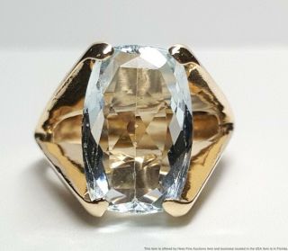 14k Gold Vintage Large Approx 4.  75 Blue Topaz Ladies Unique Fashion Ring Size 5