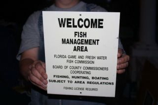 Vintage Fish Managment Area Fishing Hunting Boating Gas Oil Metal Sign