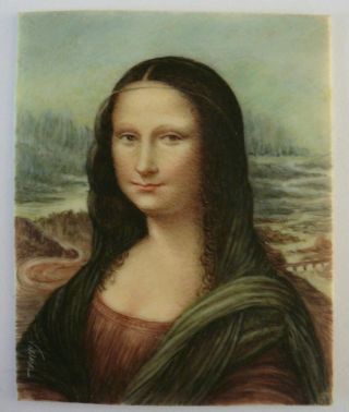 Miniature Painting Of The Mona Lisa,  Watercolor,  Signed,  C.  1930