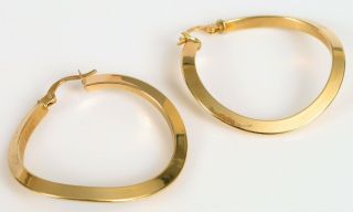 Vintage Designer Signed Italy 14k Yellow Gold Modernist Circular Hoop Earrings
