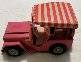 Vintage Friction Tin Toy Pink Jeep Made In Japan