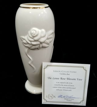 Lenox 24 Karat Gold Trim Rose Blossom Bud 7.  5 " Vase Orginal Box Certificate