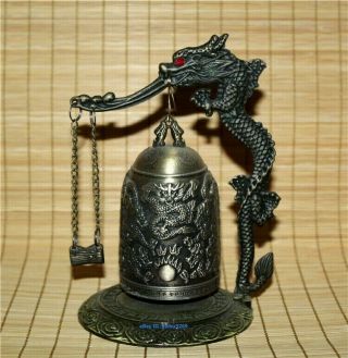 Exquisite Handmade Tibet Bronze Style Carved Dragon & Buddha Bell
