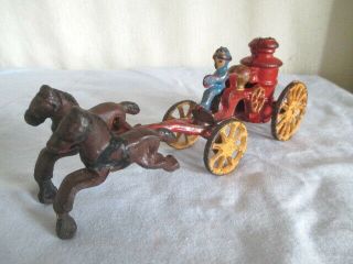 Old Cast Iron Horse Drawn Fire Wagon Vintage Toy