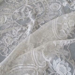 Vintage French Tambour Lace Bed Cover 98 " X 67 " Embroidered Flowers,  Swags
