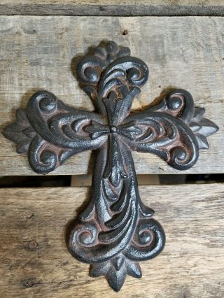 Vintage Gothic Cast Iron Cross Crucifix Cemetery Architectural Marker