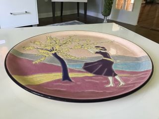 Vintage French Art Deco Pottery platter Lady with Hat famous Emaux de Longwy 3