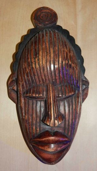 Vintage Ghana African Tribal Art Wall Mask Hand Carved Wood