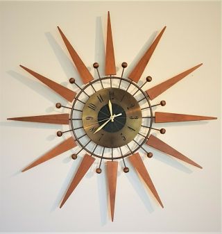 Vintage Mid Century Modern Starburst Sputnik Sunburst Atomic Wall Clock