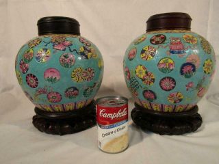Pair Antique Chinese Export Famille Rose 8 " Ginger Jars