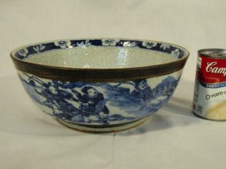 Antique Chinese Export Ceramic Crackle Ware 10 " Bowl - Genre Scenes