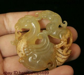 Old China Jade Stone Carved Bird Phoenix Pixiu Brave Troops Unicorn Beast Statue