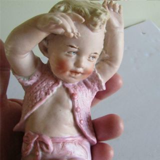 Antique Gebruder Heubach Bisque Piano Baby 7 " Long Baby Doll,  Marked,  Signed