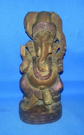 Antique Old Hand Engraved Hindu God Ganesha Wooden Figurine Statue,  Collectible