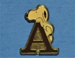 Snoopy - Brown Letter A - Peanuts - Vintage Lapel Pin - Hat Pin - Pinback