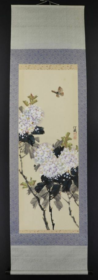 Chinese Hanging Scroll Art Painting " Flower And Butterfly " Asian Antique E8988