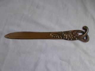 Antique French Bronze Letter Opener,  Lily Of Valley Pattern,  Signed,  Art Nouveau.