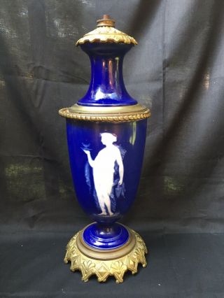 Pair - Antique Cobalt French Porcelain Pate Sur Pate Lamps - circa 1900. 2