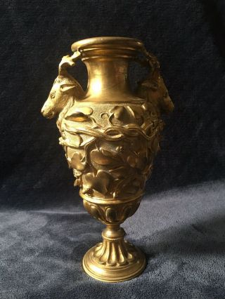 19th Century Antique French Gilt Bronze Stag Head Raised Relief Urn Vase 2