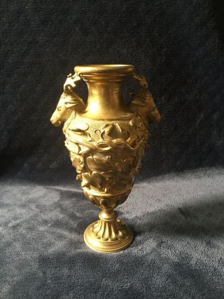 19th Century Antique French Gilt Bronze Stag Head Raised Relief Urn Vase 3