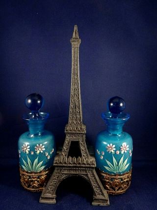 Rare Vintage Perfume Bottle Holder Glass Eiffel Tower Universal Expo France 1900