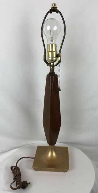 Vintage Mid - Century Danish Modern Teak Wood Gold Metal Table Lamp Eames Era