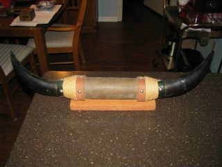 Mounted Steer Cow Bull Horns Leather Wrapped Vintage Mounted Horns 25 " Set