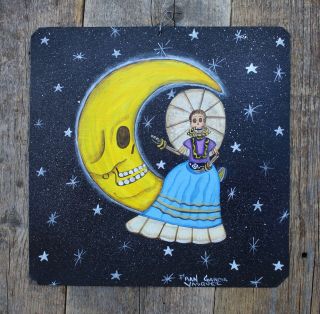 Tin Painting Retablo Day Of The Dead Frida Kahlo Crescent Moon Mexican Folk Art