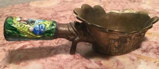Vintage Chinese Silk Iron Brass W/ Enameled Scene Handled Bowl