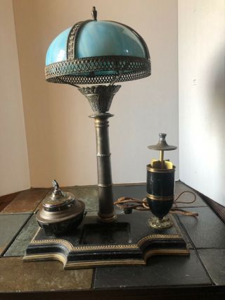 Vintage/antique Cigar Ashtray Slag Glass Table Lamp Unusual Rare