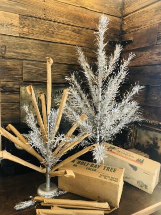 2 Vintage Silver Aluminum Christmas Trees 4 