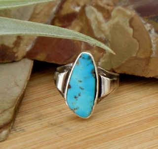 Vtg Sterling Silver Hand Crafted Blue Turquoise Navajo Ring Sz 8.  25