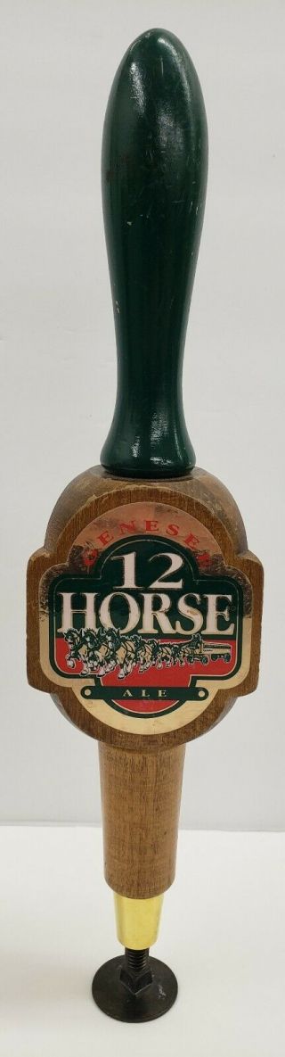 Vintage Genesee 12 Horse Ale Wooden Beer Tap Handle 3 Sided Bar Decor Basement 2