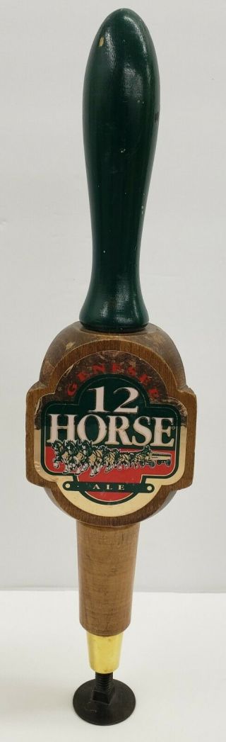 Vintage Genesee 12 Horse Ale Wooden Beer Tap Handle 3 Sided Bar Decor Basement 3