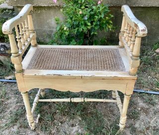Vtg Louis Xvi French Style Cane Piano Bench Vanity Stool Chair Footstool Regency
