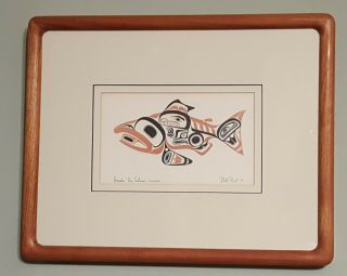 Haida " Skaagi ",  Black,  Red/orange,  Signed Print Bill Reid Card In Wood Frame