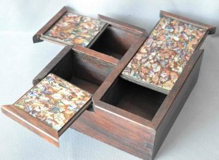 Old Collectable Boxwood Inlay Conch Hand Carve Usable Girl Souvenir Jewelry Box