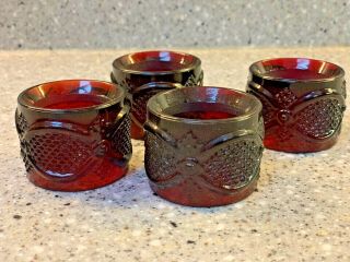 Avon Cape Cod Ruby Red Set Of 4 Napkin Rings Glass Dinnerware Euc