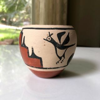 Antique Zia Pueblo Olla Pottery Jar Small Polychrome Birds Roadrunner Vintage