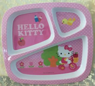 Sanrio/zak Designs Hello Kitty 3 Compartment Pink Melamine Plate,  2013,  Euc